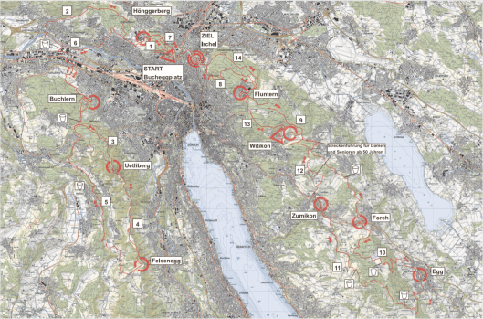 map of the SOLA-Stafette relay in Switzerland