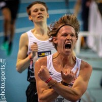 photo of Sam Parsons after winning the 3,000m German Indoor National Championships in Leipzig