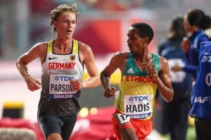 photo of Sam Parsons making eye contact with an Ethiopian competitor