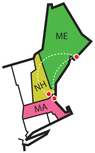 graphic map of northern New England showing locations of 3 runs